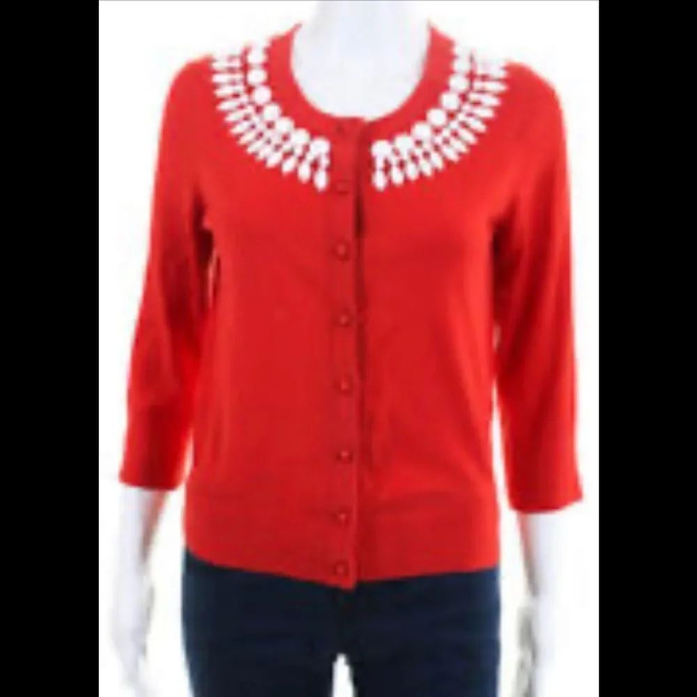 Kate spade orange/ red beaded knit cardigan S